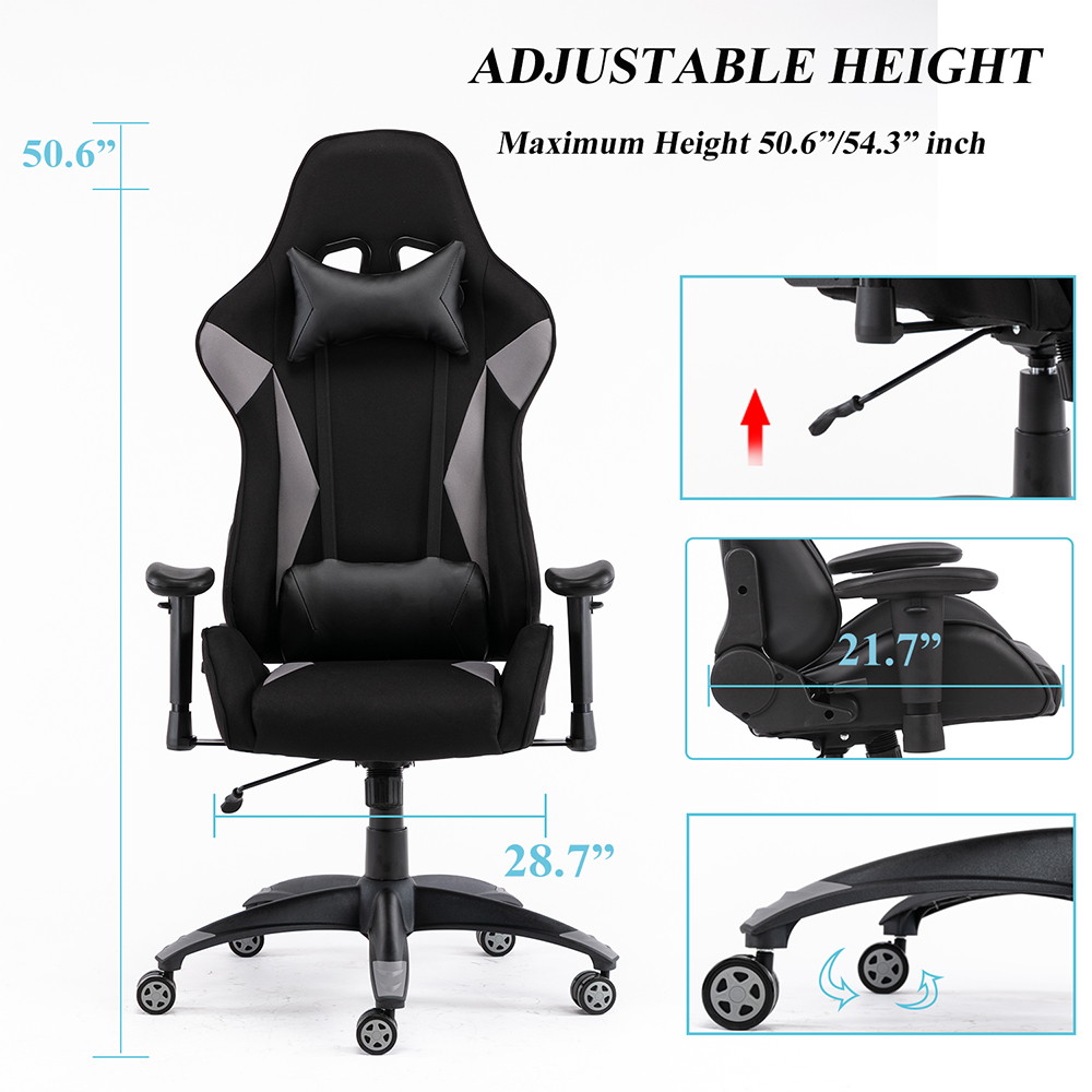 Gaming Chair, High Back Computer Chair Tilt Back Adjustable Armrest Height with Lumbar Support Headrest