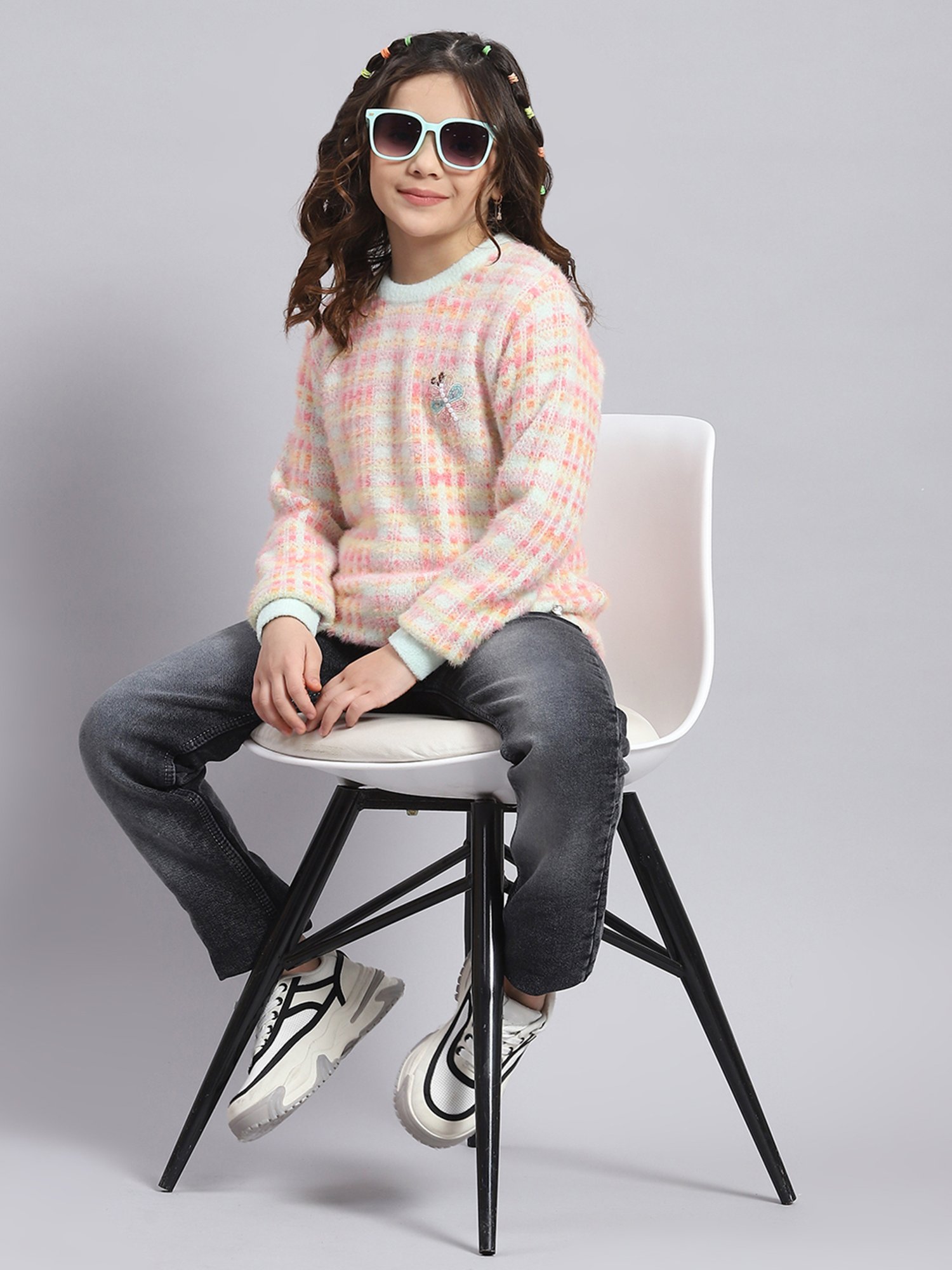 Monte Carlo Kids Pink Self Design Full Sleeves Sweater