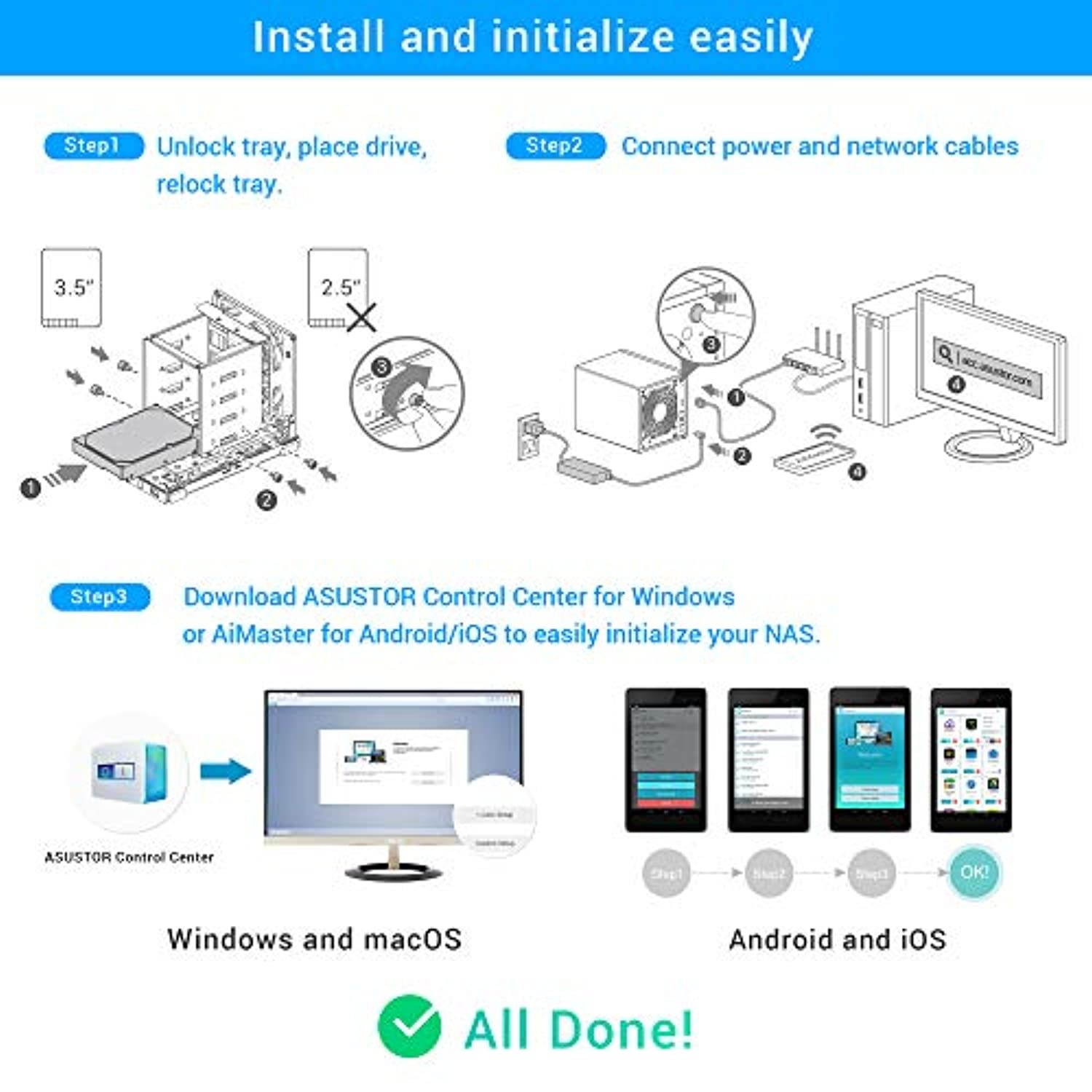 Asustor AS3204T v2 | Network Attached Storage and exFAT Key | 1.6GHz Quad Core, 2GB RAM | Personal Cloud | Home Server (4 Bay Diskless NAS) (AS3204TV2)