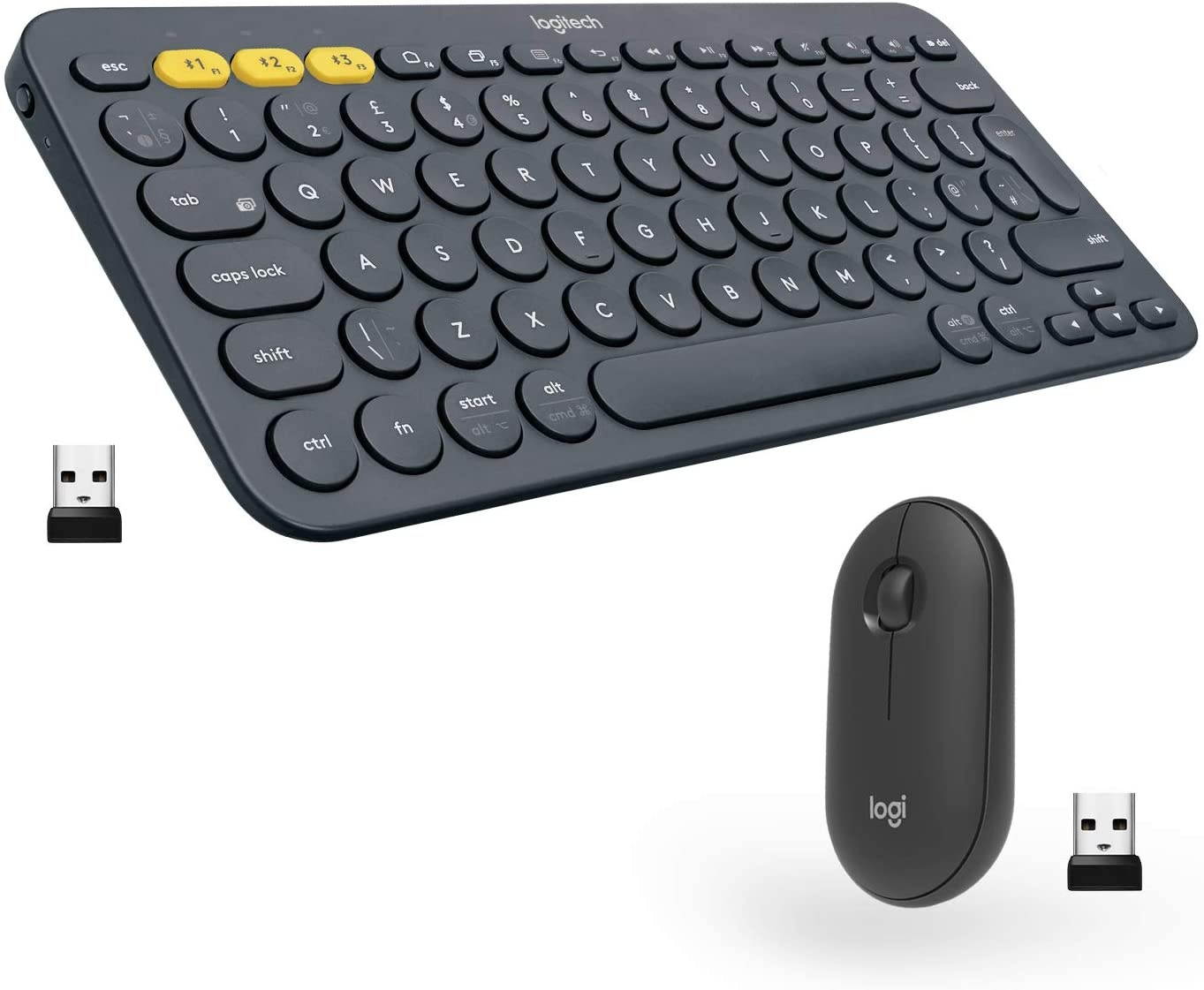 Logitech K380 + M355 Wireless Keyboard and Mouse Combo-Slim portable design quiet clicks long battery life Bluetooth connectivity multi device with Easy-Switch for Mac Chrome OS Windows-Graphite