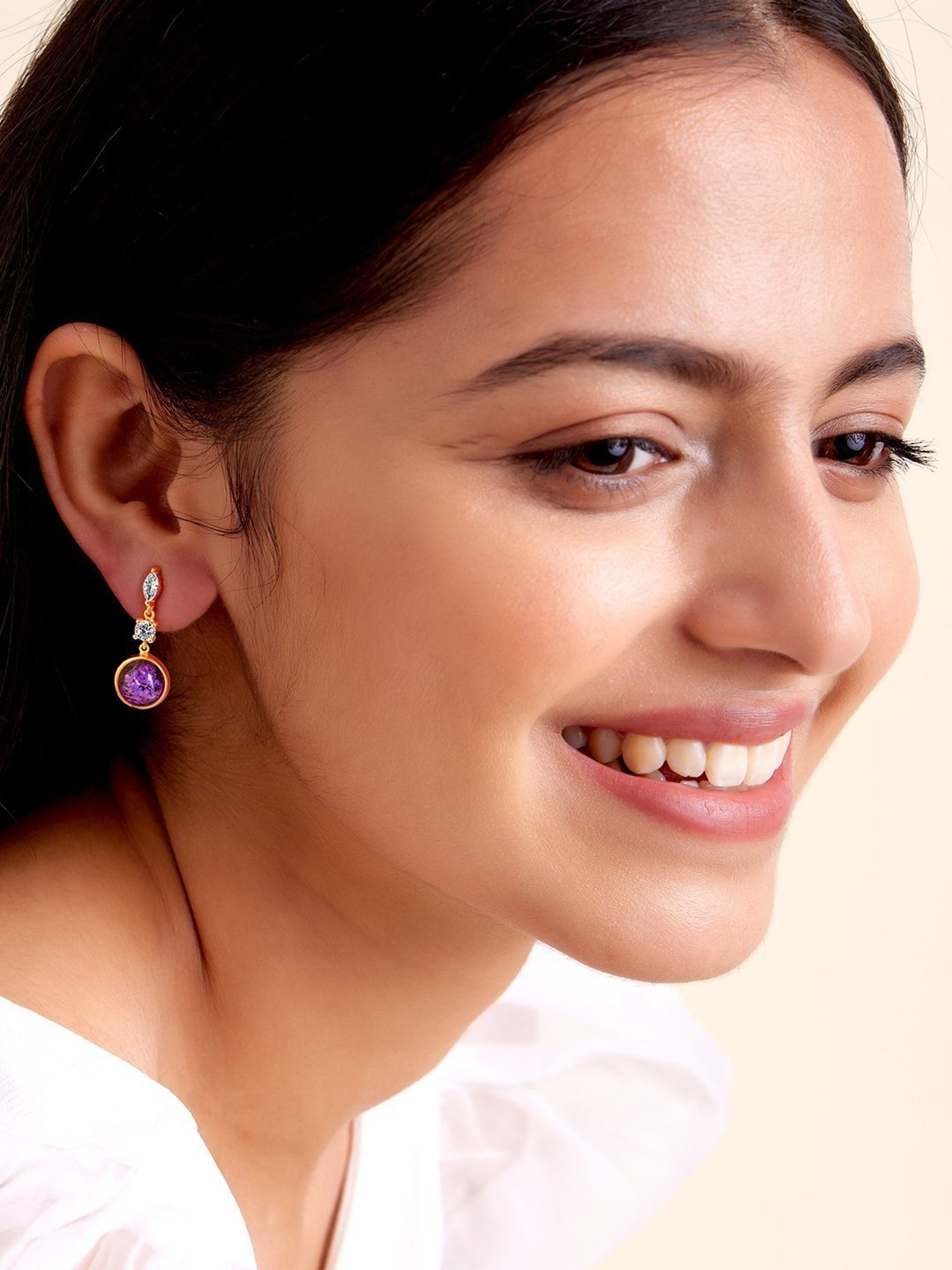 March by FableStreet 18k Gold-Plated 92.5 Sterling Silver Purple Dry Flower Drop Earrings