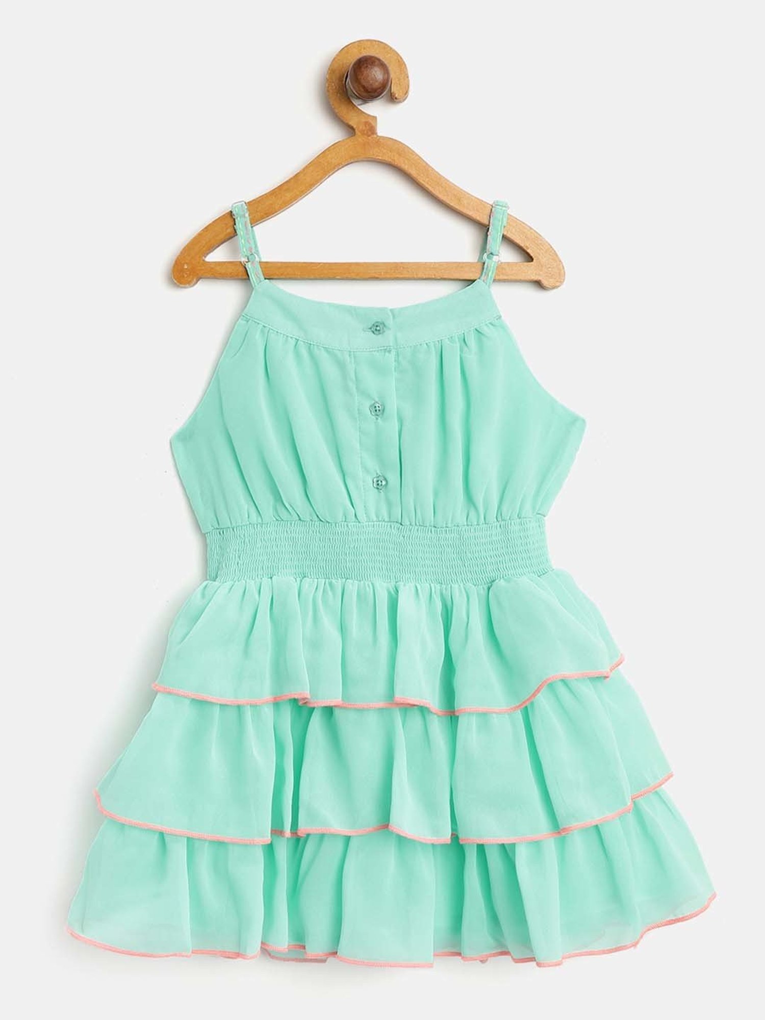 Nauti Nati Kids Blue & Mint Green Embroidered Dress (Pack Of 2)