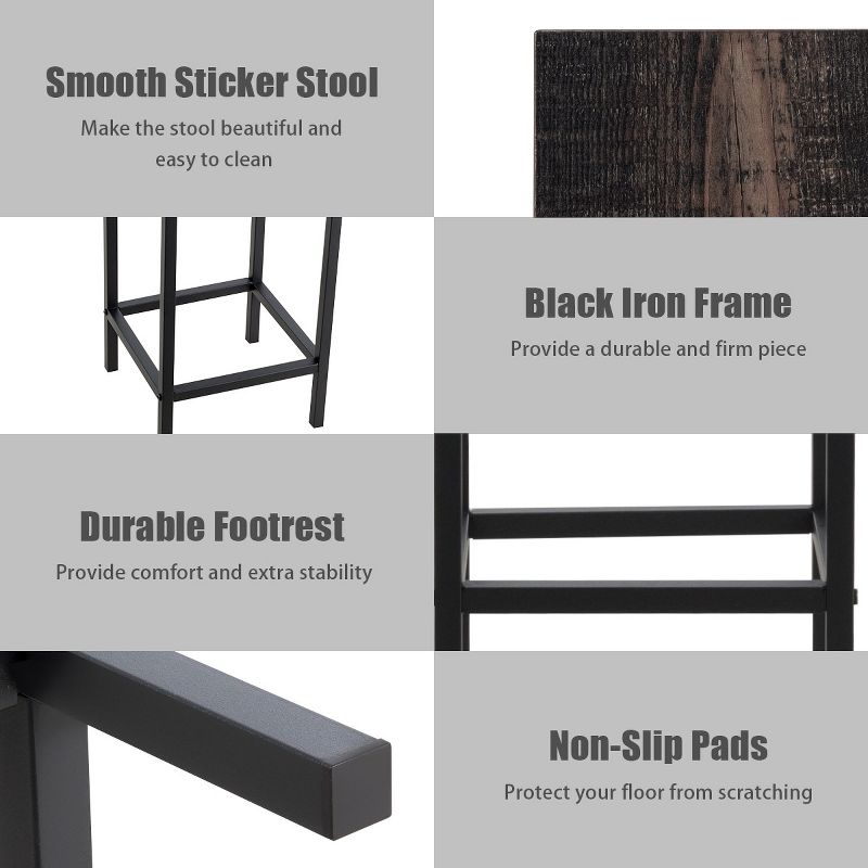 Costway Set of 4 Bar Stools 24'' Counter Height Backless Dining Stools Wood