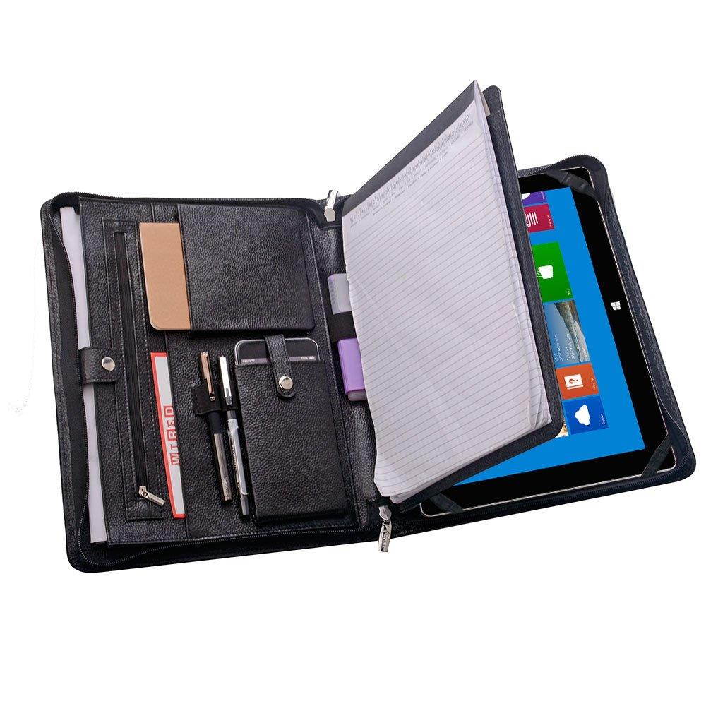 iCarryAlls Genuine Leather Portfolio Organizer Padfolio for New Surface Go, A4 Portfolio for Notepad,Black