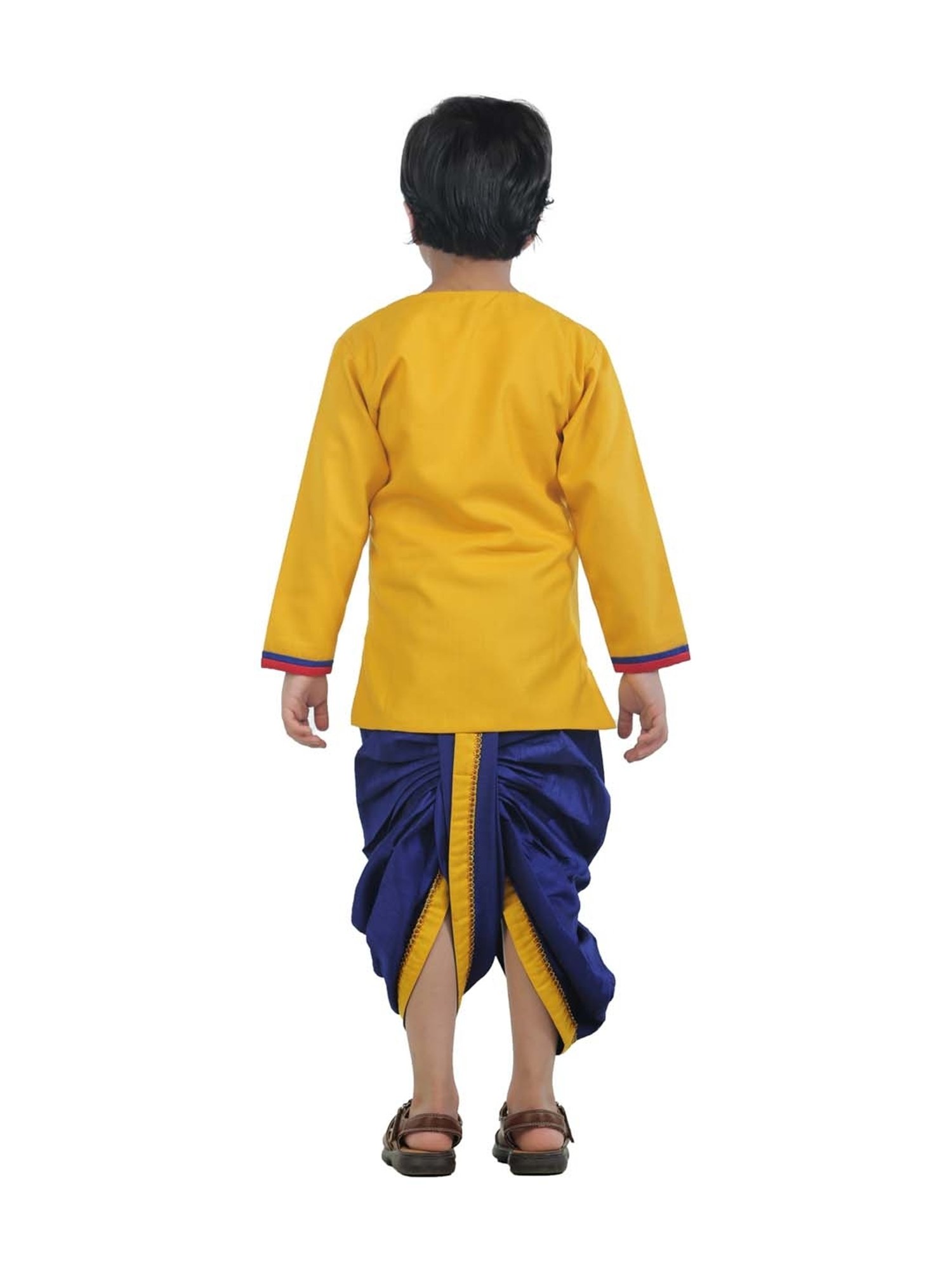 Ahhaaaa Kids Yellow & Blue Cotton Embroidered Kurta Set