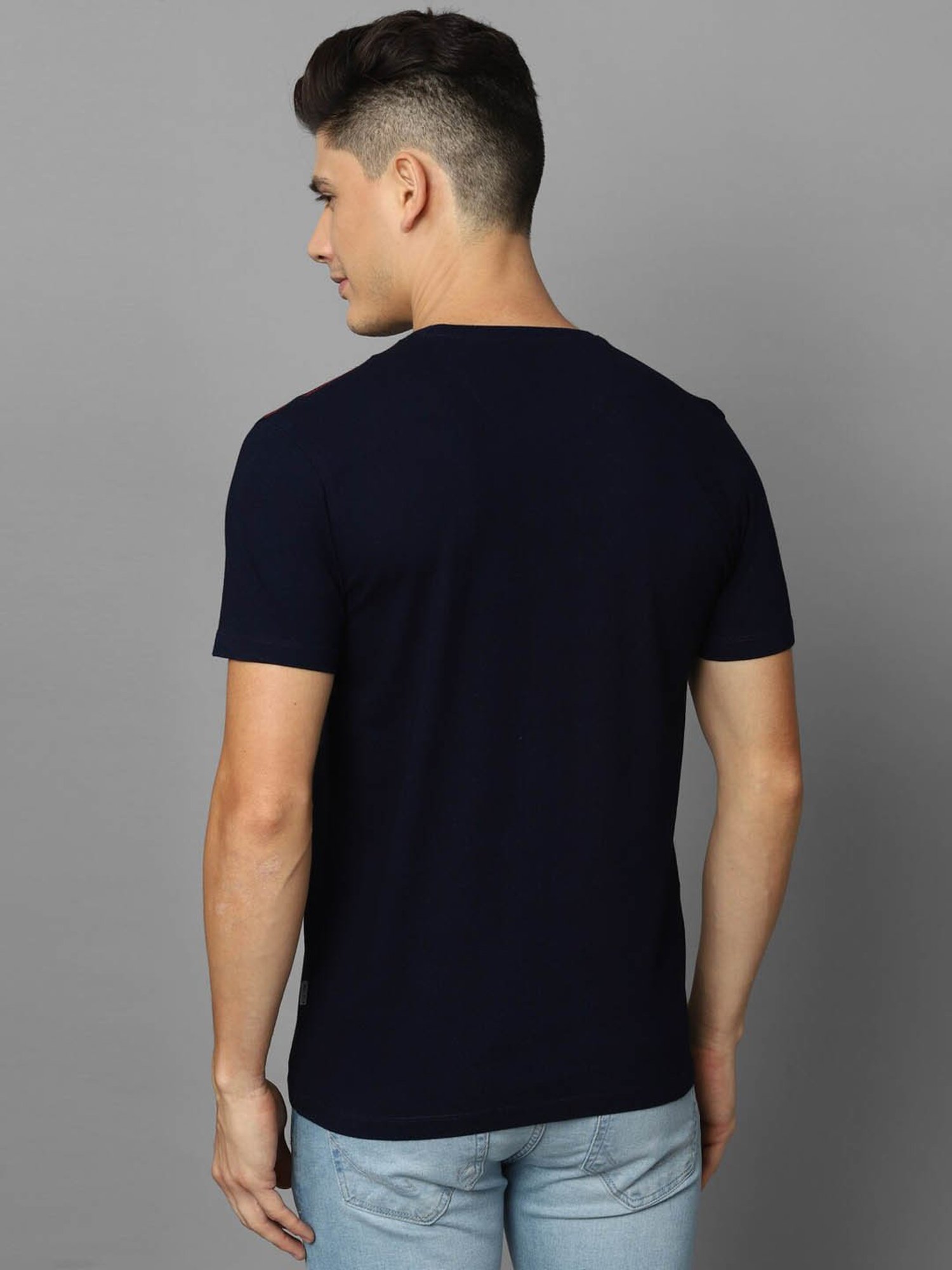 Louis Philippe Jeans Navy Blue Cotton Slim Fit Printed T-Shirt