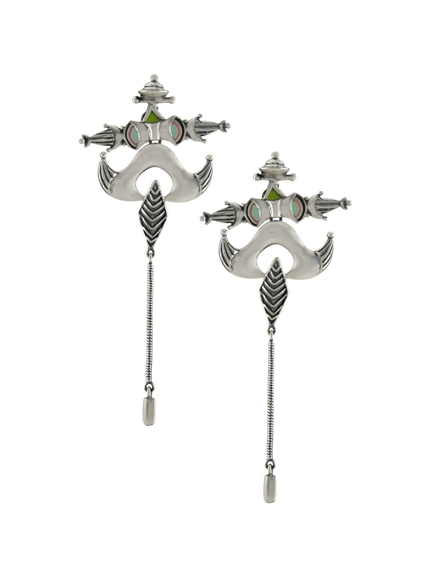 Tribe Amrapali Multi Chandrika Horns Stupa Dangler Earrings