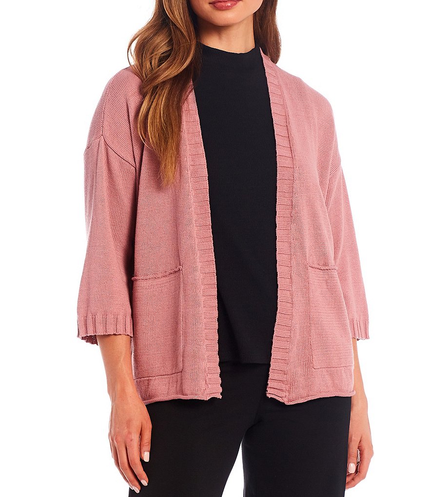Eileen Fisher Organic Linen Cotton 3/4 Sleeve Textured Cardigan