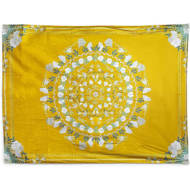 Juvale Yellow Bohemian Mandala Wall Hanging Tapestry, Floral Tapestries Wall Decor 59"x80"