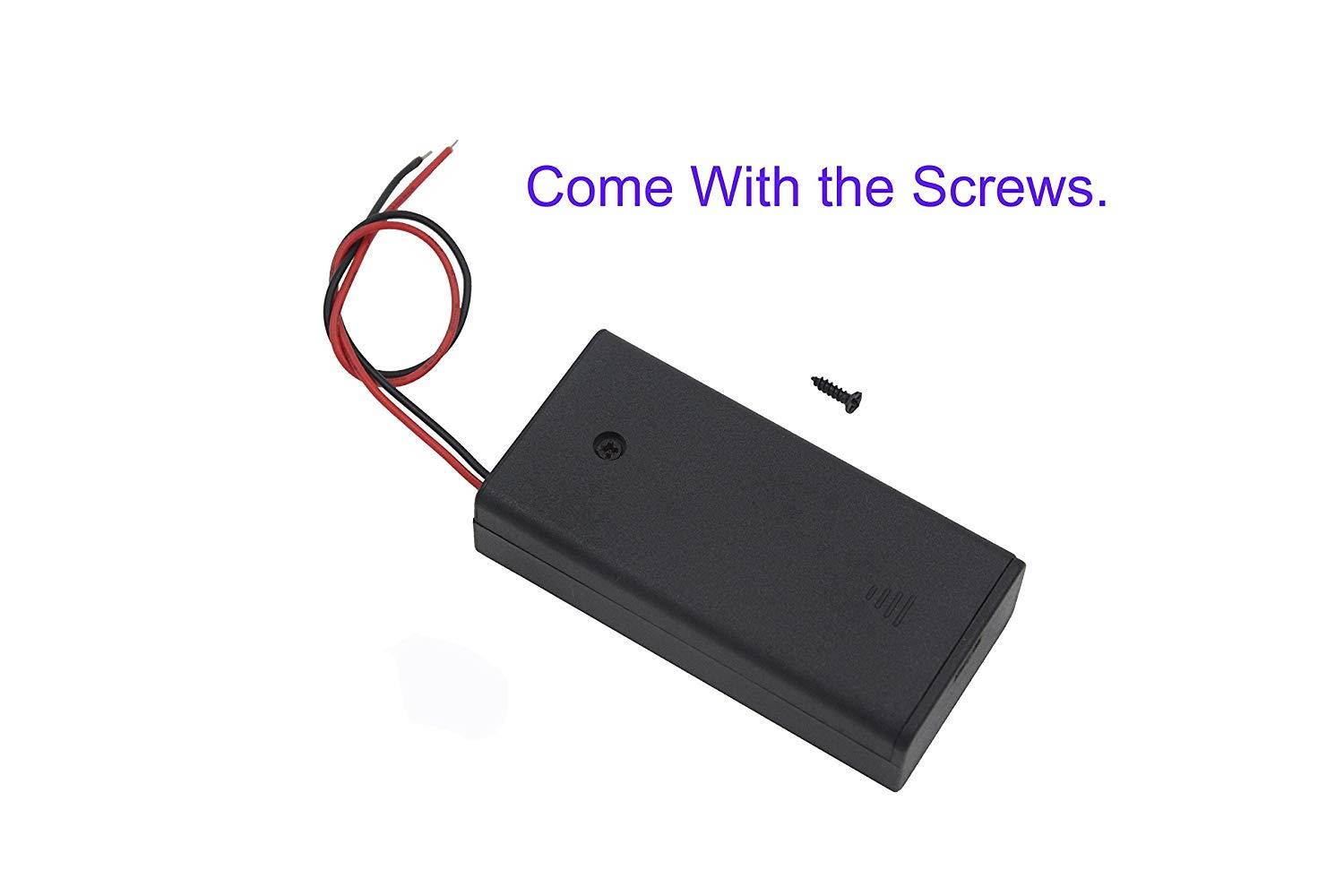 LAMPVPATH 5Pcs 2 AA Battery Holder with Switch, 2X 1.5V AA Battery Holder Case with Wire Leads and ON/Off Switch(5 Pack)