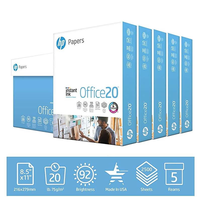 Printer Paper | 8.5 x 11 Paper | Office 20 lb | 5 Ream Case - 2500 Sheets | 92 Bright | Made in USA-FSC Certified | 112150C