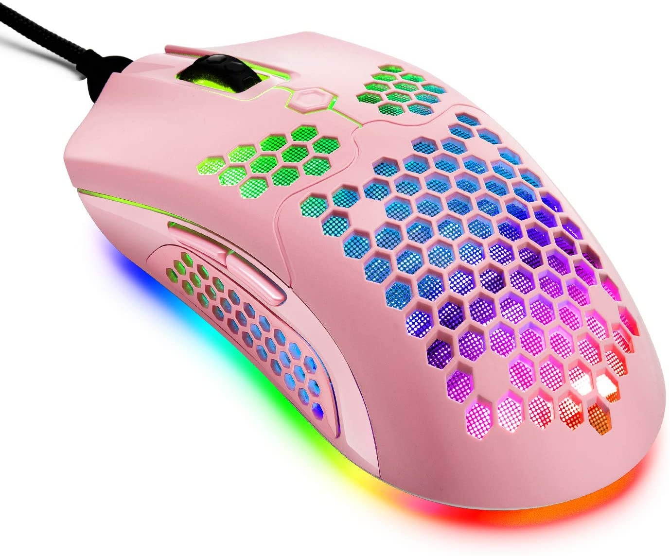 Lightweight Wired Gaming Mouse 26 RGB Backlit USB Gaming Mice & 7 Buttons Programmable Driver PAW3325 12000DPI Ultralight Honeycomb Shell Ultraweave Cable Mouse for PC Gamers and Xbox and PS4 Users