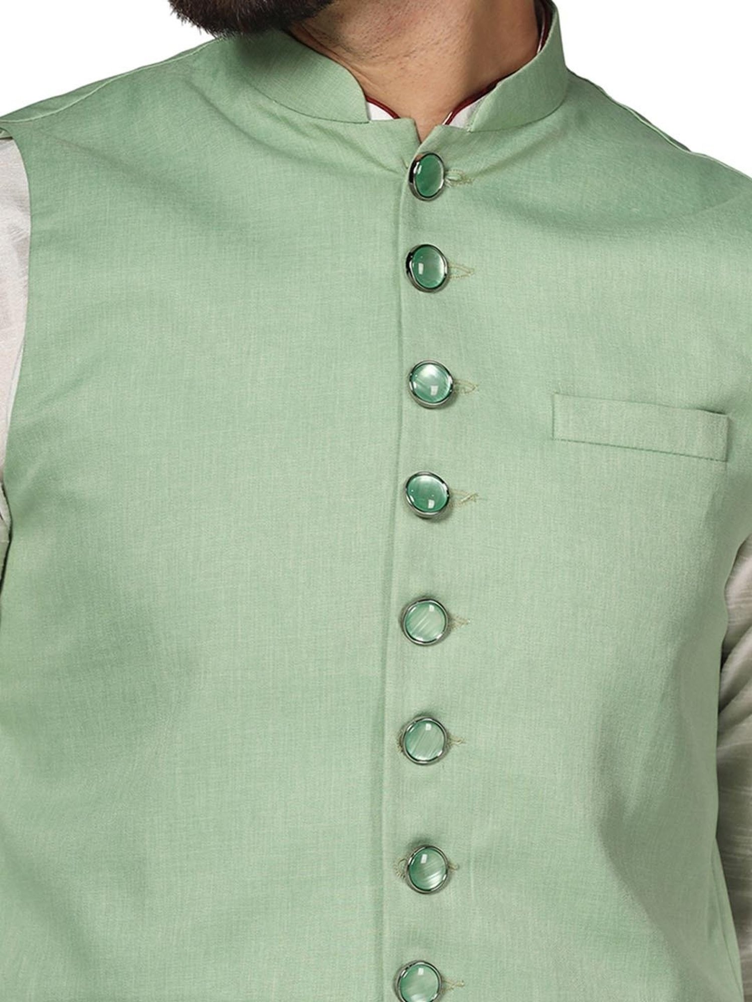 TAHVO Green  Slim Fit Nehru Jacket
