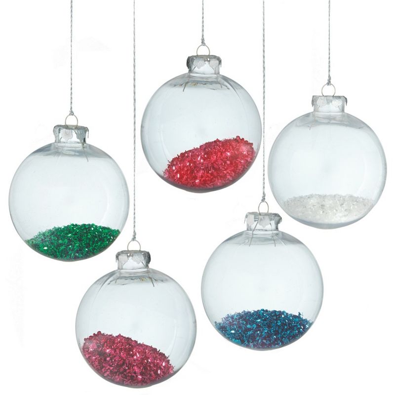 Ganz 4.25" Clear Transparent Tinsel Filled Christmas Ball Ornament - Green