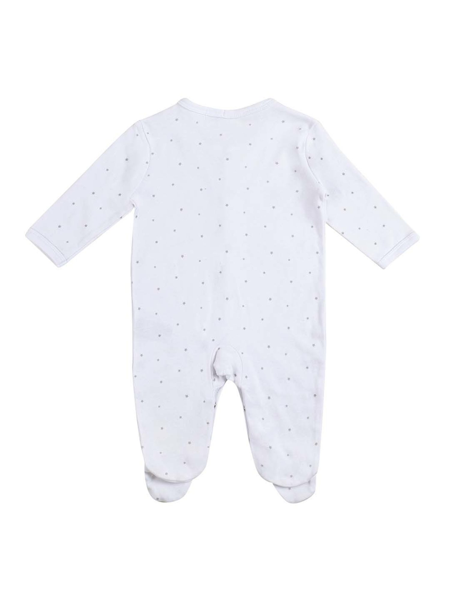 Baby Moo Kids White Cotton Embroidered Full Sleeves Sleepsuit Set