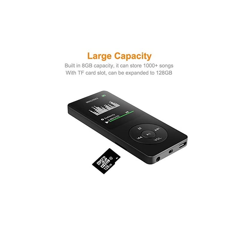 MP3 Player with 32GB Memory Card,  HiFi Lossless Music Player with Speaker and Earphones, FM Radio/Video/Voice Recorder/E-Book Reader | Support 128GB TF Card - White