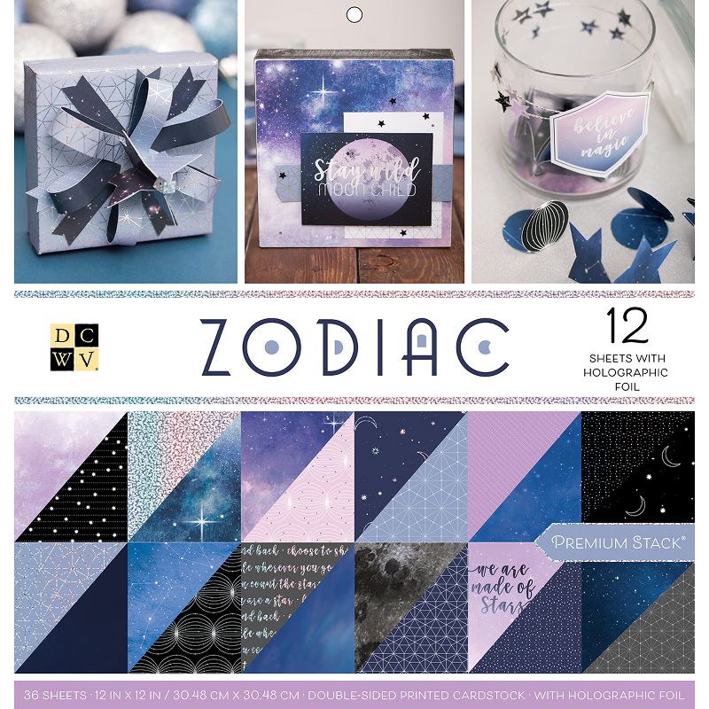 DCWV Double-Sided Cardstock Stack 12"X12" 36/Pkg-Zodiac, 18 Designs/2 Each, 12 W/Foil