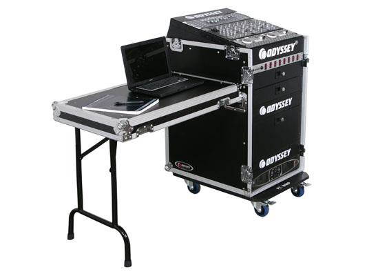 COMBO RACK: 13U SLANT, 16U VERTICAL W/WHLS & SIDE TABLE