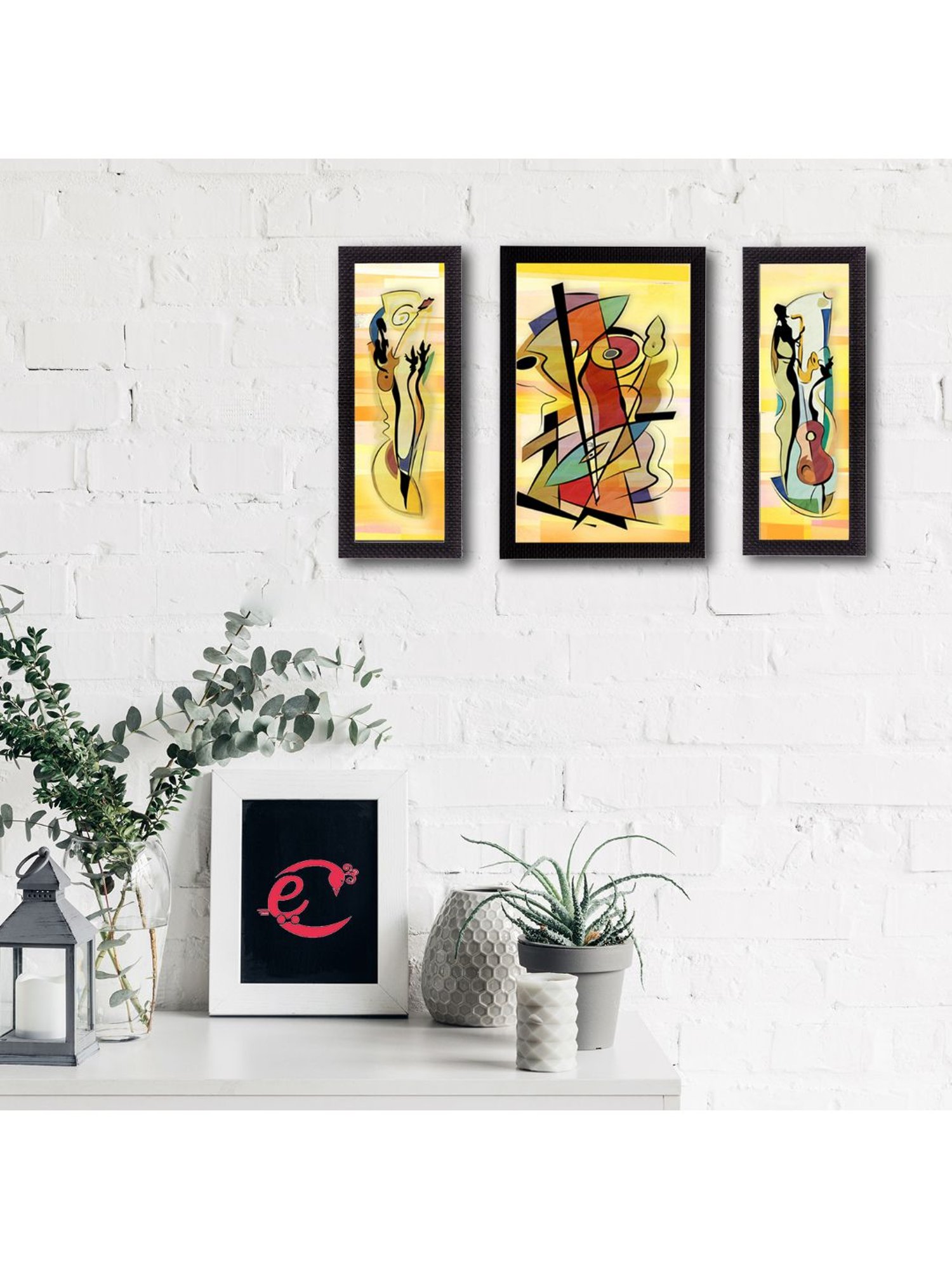 eCraftIndia Set of 3 Abstract Object Satin Matt Texture UV Art Painting