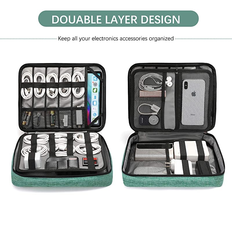 Electronics Bag,  Electronic Accessories Travel Cable Organizer Waterproof Cord Storage Bag for Cables, iPad (Up to 11''),Power Bank, USB Flash Drive and More-(All Black)