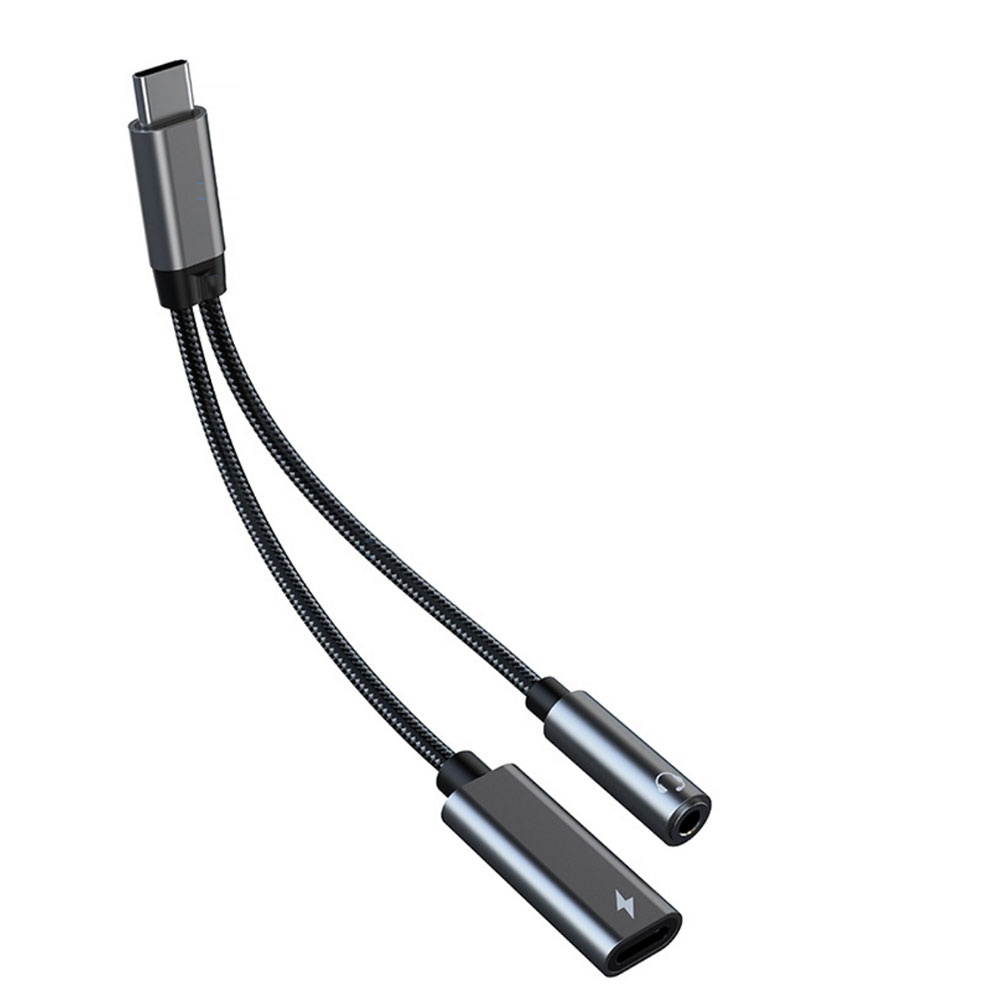 Kinmax 2 in1 Type-C to Type-C 3.5mm AUX Adapter HIFI Headphone Adapter Cable PD 60W Fast Charging TA2B-R-Black