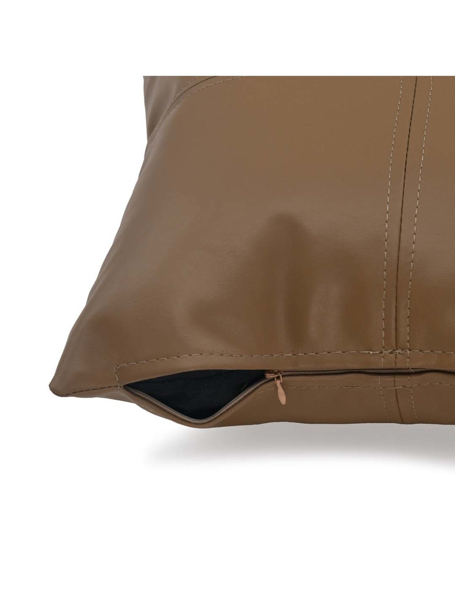 @home Beige Leather Cushion Cover With Zipper