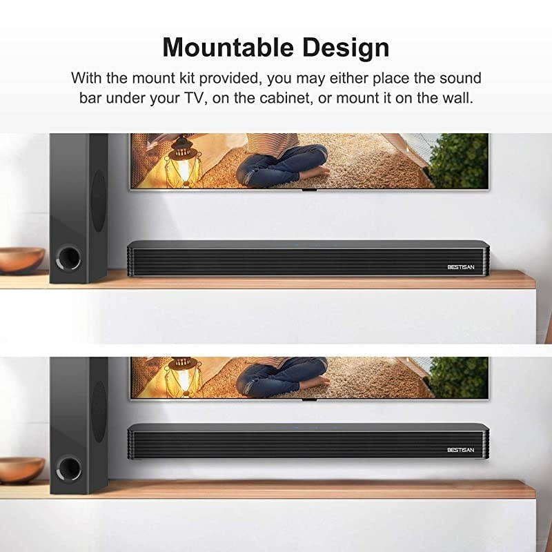 Sound Bar  TV Sound Bar with Wired Subwoofer 120W 21 Soundbar Wired Wireless Bluetooth 50 Speaker for TV 25 Inch OpticalAuxCoaxial Bass Adjustable Surround Sound for Home Theater