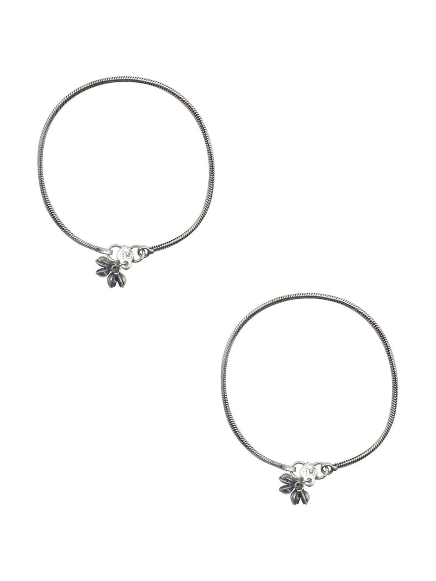 Teejh Single Line Silver Oxidized Ghungroo Anklets