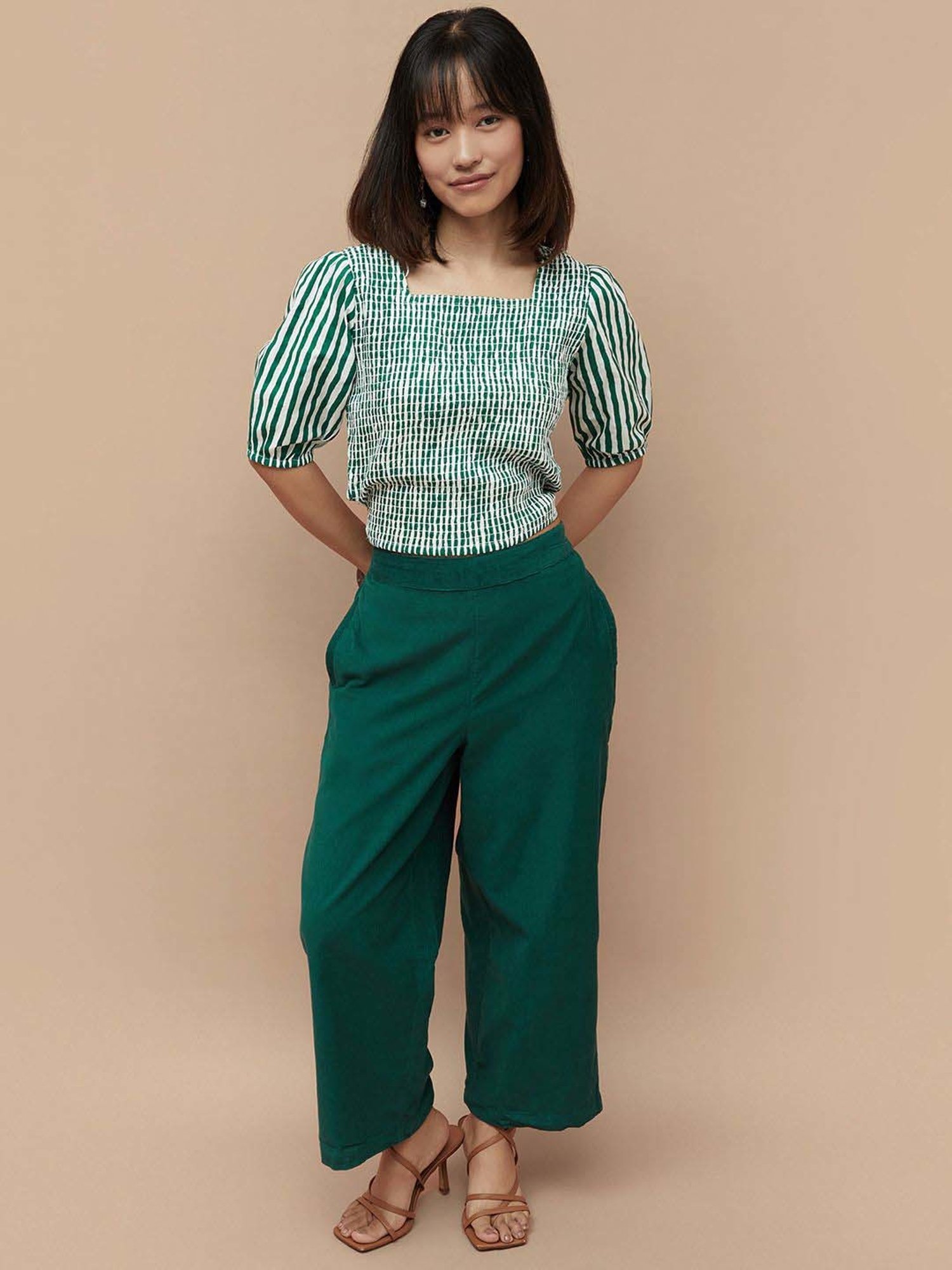 Colour Me by Melange Green Cotton Striped Top