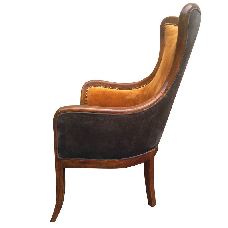Curved Back Fabric Arm Upholstered Wooden Accent Chair Brown/Orange - The Urban Port