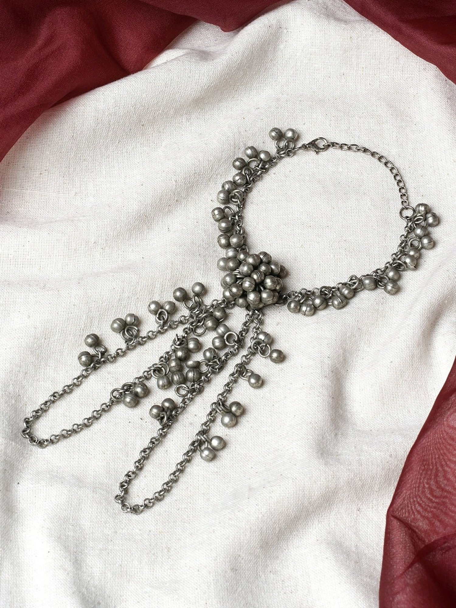 Teejh Umangan Ghungroo Silver Hand Harness Bracelet for Women