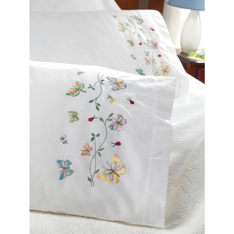 Bucilla Stamped Embroidery Pillowcase Pair 20"X30"-Butterflies In Flight