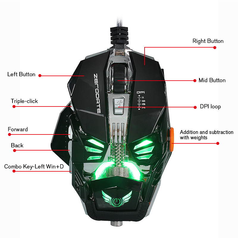 Mechanical Gaming Mouse 8 Button 2500DPI A5050 Chip Wired Mouse Gamer Macros Programming Optical Computer Mouse for Laptop PC(black /white )