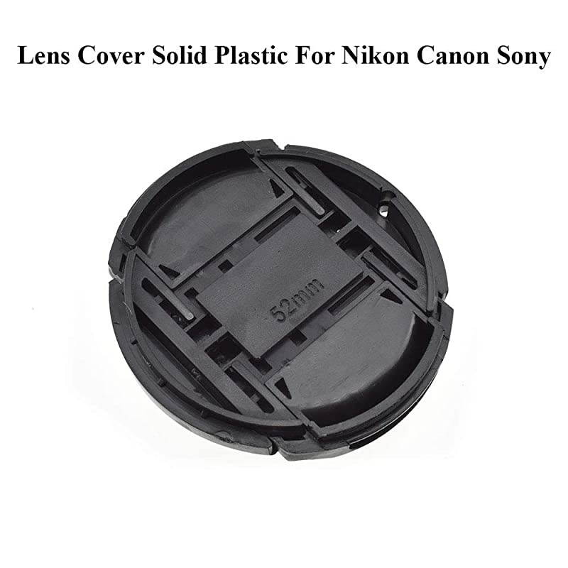 Lens Cap 52mm Snap On Center Pinch Front Camera Lens Cover Solid Plastic for Nikon Canon Sony DSLR Black Easy On Off No Dislodged with Keeper String Center Pinch for Hood 2 Pack