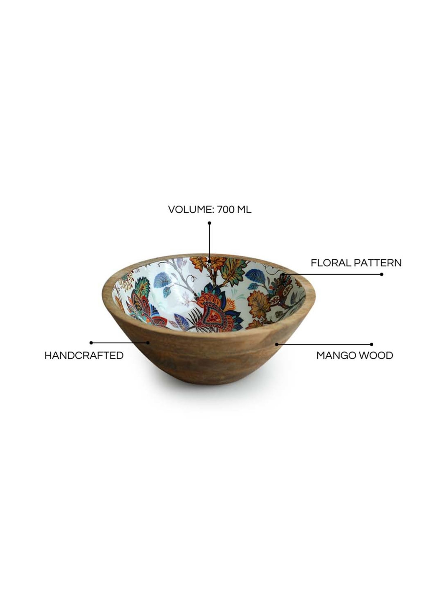 ExclusiveLane Multicolor Mango Wood Floral Chronicles' Handenamelled Serving Salad Bowl