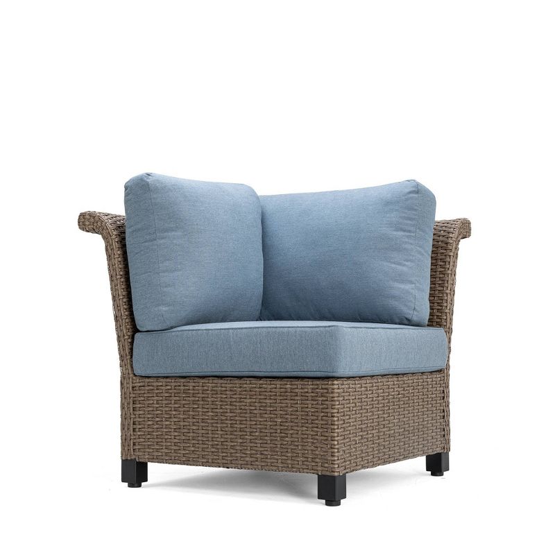 Nolin Cushioned Corner Weathered Brown Frame Sunbrella Spectrum Denim Fabric - La-Z-Boy