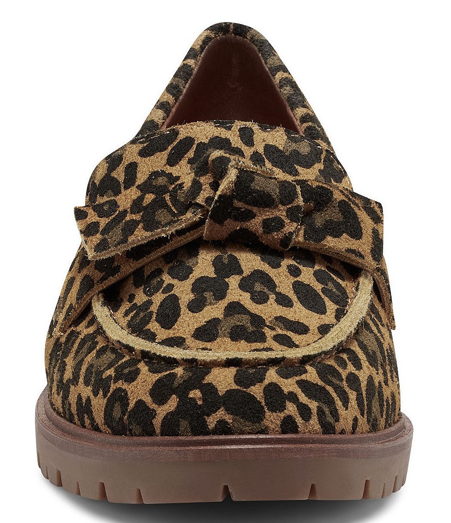 Lucky Brand Tamio Leopard Print Leather Knot Bow Detail Lug Sole Loafers