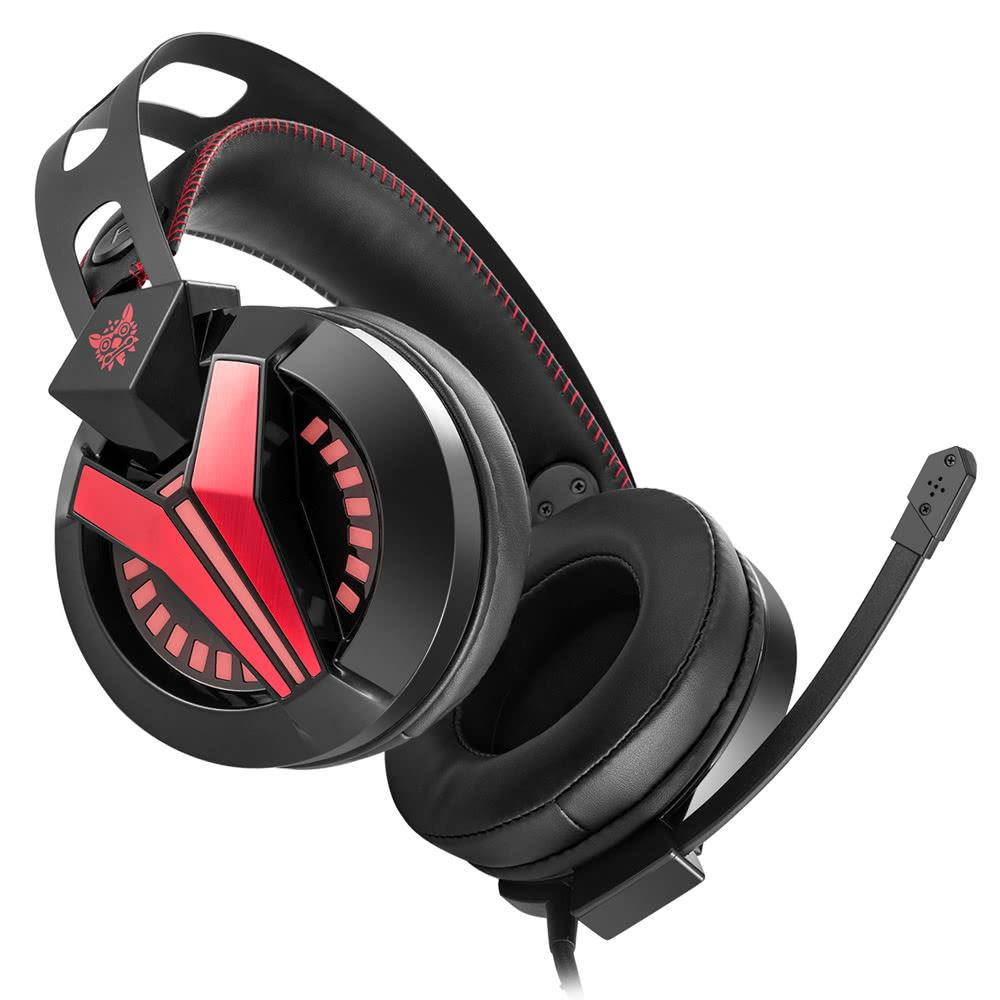 ONIKUMA M180 3.5mm Stereo Gaming Headset Over-Ear Headphones with Retractable Microphone Volume Control Noise Cancelling & LED Lights Black for PC PS4 Computer Laptop Mac iPhone iPad - Black & Red
