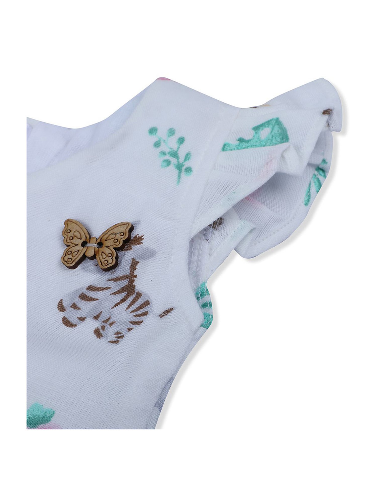 Baby Moo Kids White & Green Printed Dress