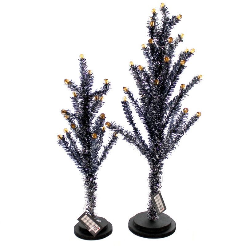 Halloween Black Tinsel Tree Wood/Plastic Set Of Two  -  Decorative Figurines