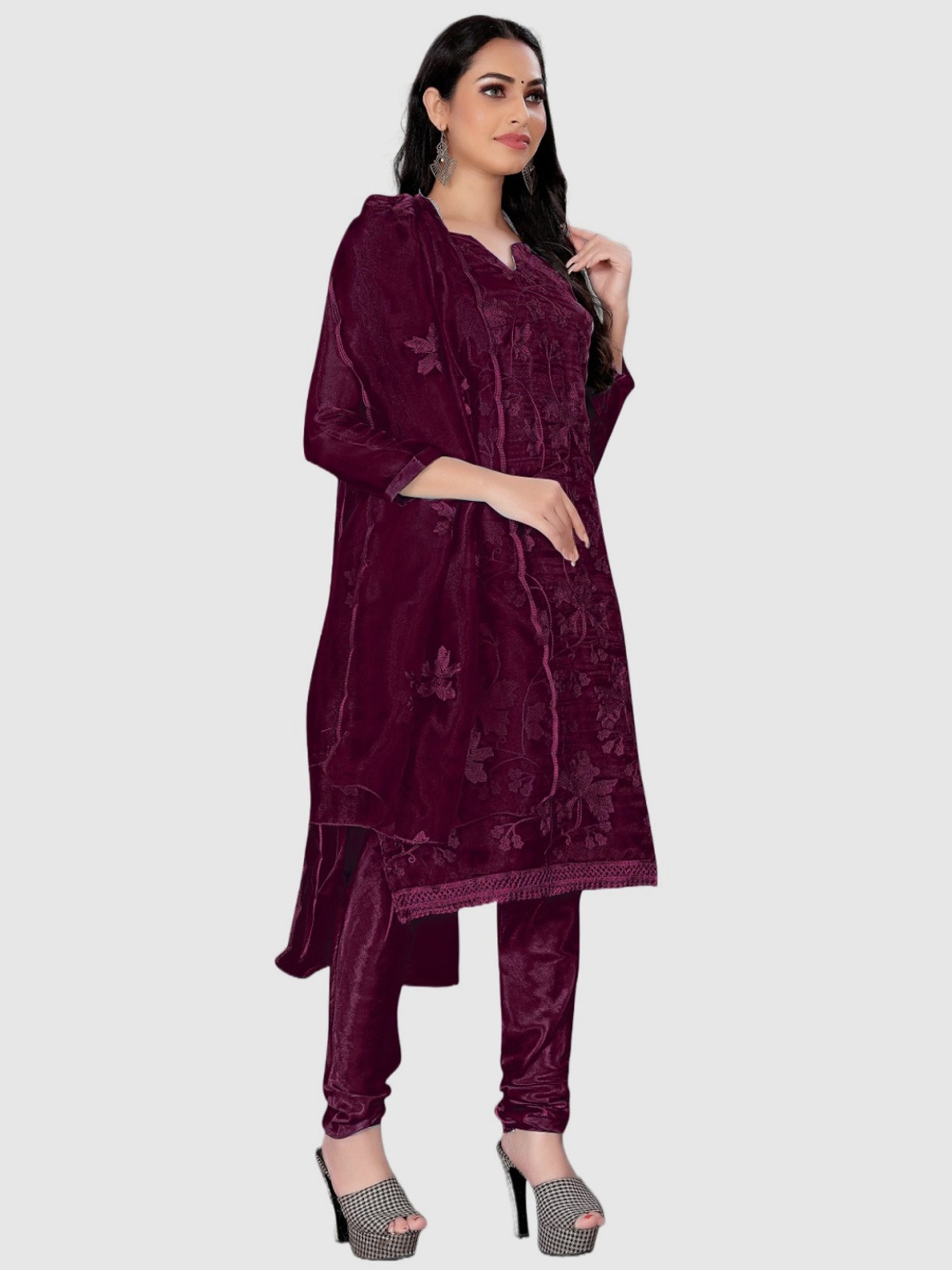 APNISHA Purple Embroidered Unstitched Dress Material