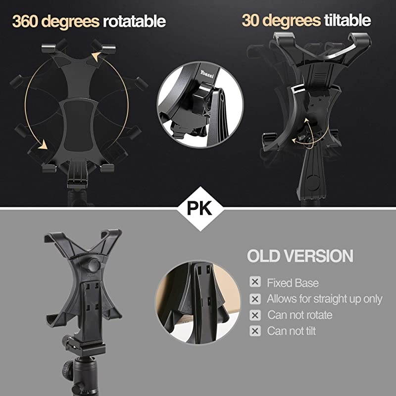 360Degrees Rotatable Heavy Duty iPad Tripod Mount Universal Clamping Tablet Holder BreakResistant AntiWobble iPad Tripod Holder Adapter Fits iPad Pro 97 105 11 129 iPad 12345678 Mini Air