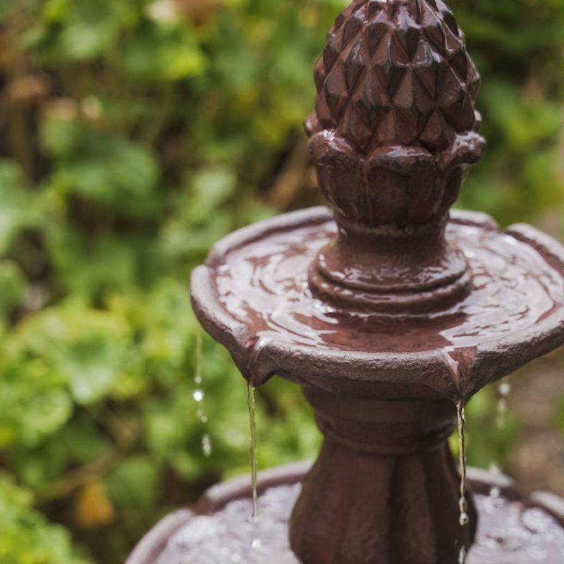 52" 3 Tier Freestanding Plastic Leaf Design Outdoor Birdbath and Birdfeeder Brown - XBrand