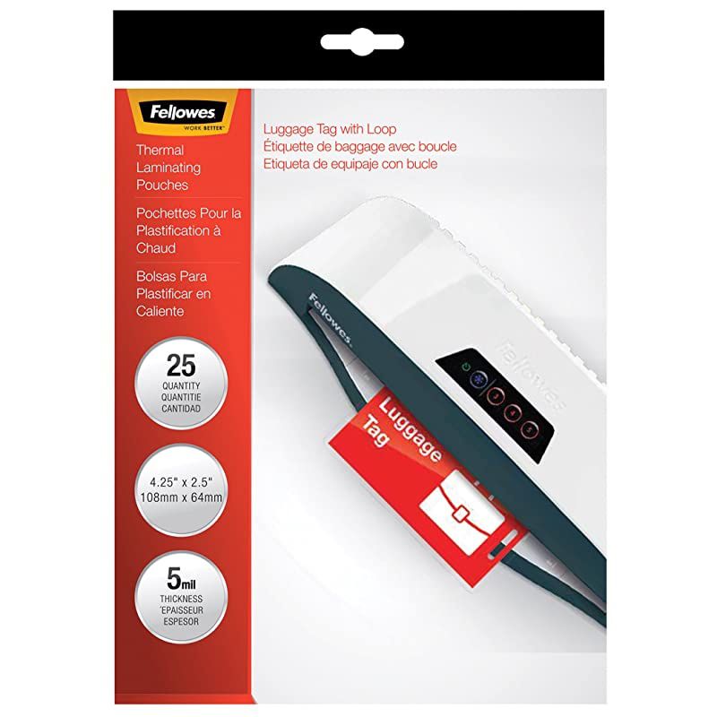 Laminating Pouches, Thermal, Luggage Tag with Loop, 5 Mil, 25 Pack (52003)