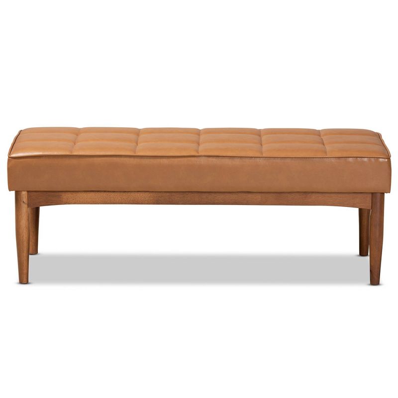 Sanford Tan Wood Dining Ottoman Walnut Brown - Baxton Studio
