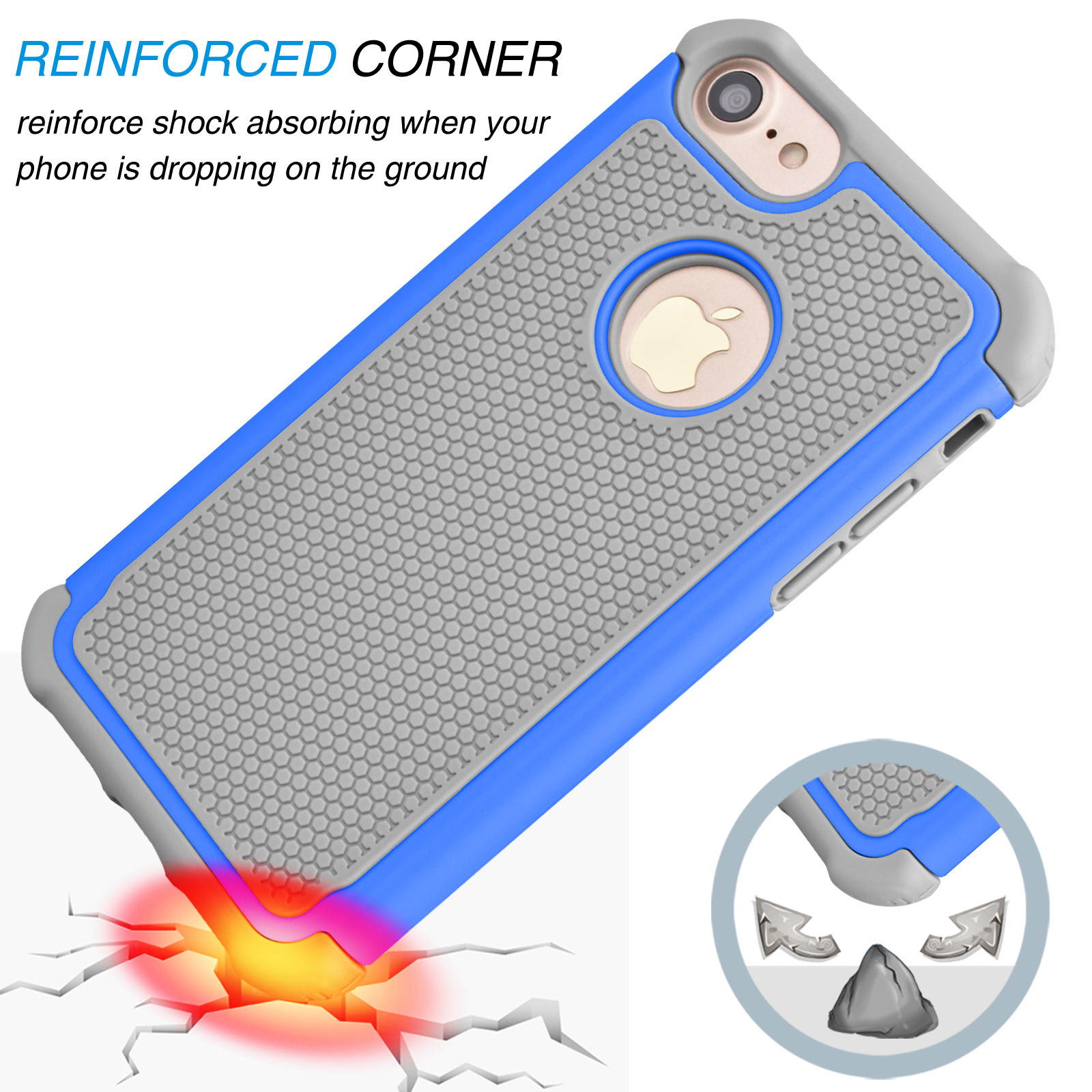 Tekcoo for iPhone 8 Case/iPhone 7 Cute Case, [Tmajor] Shock Absorbing Cases [Blue] Hybrid Bumper Sturdy Defender Rugged Cases Cover Plastic Outer & Rubber Silicone Inner