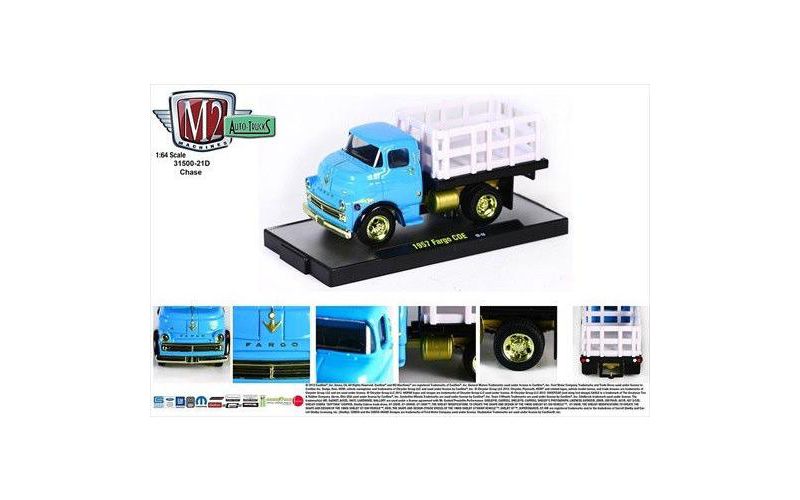 Auto Trucks 1957 Dodge 700 COE Pink & Blue 2 Cars Set Release 21D WITH CASES 1/64 Diecast Model Cars by M2 Machines