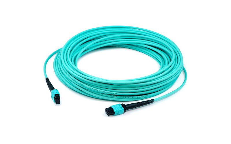AddOn 1m MPO (Female) to MPO (Female) 12-strand Aqua OM3 Crossover Fiber OFNR (Riser-Rated) Patch Cable - 100% compatible and guaranteed to work