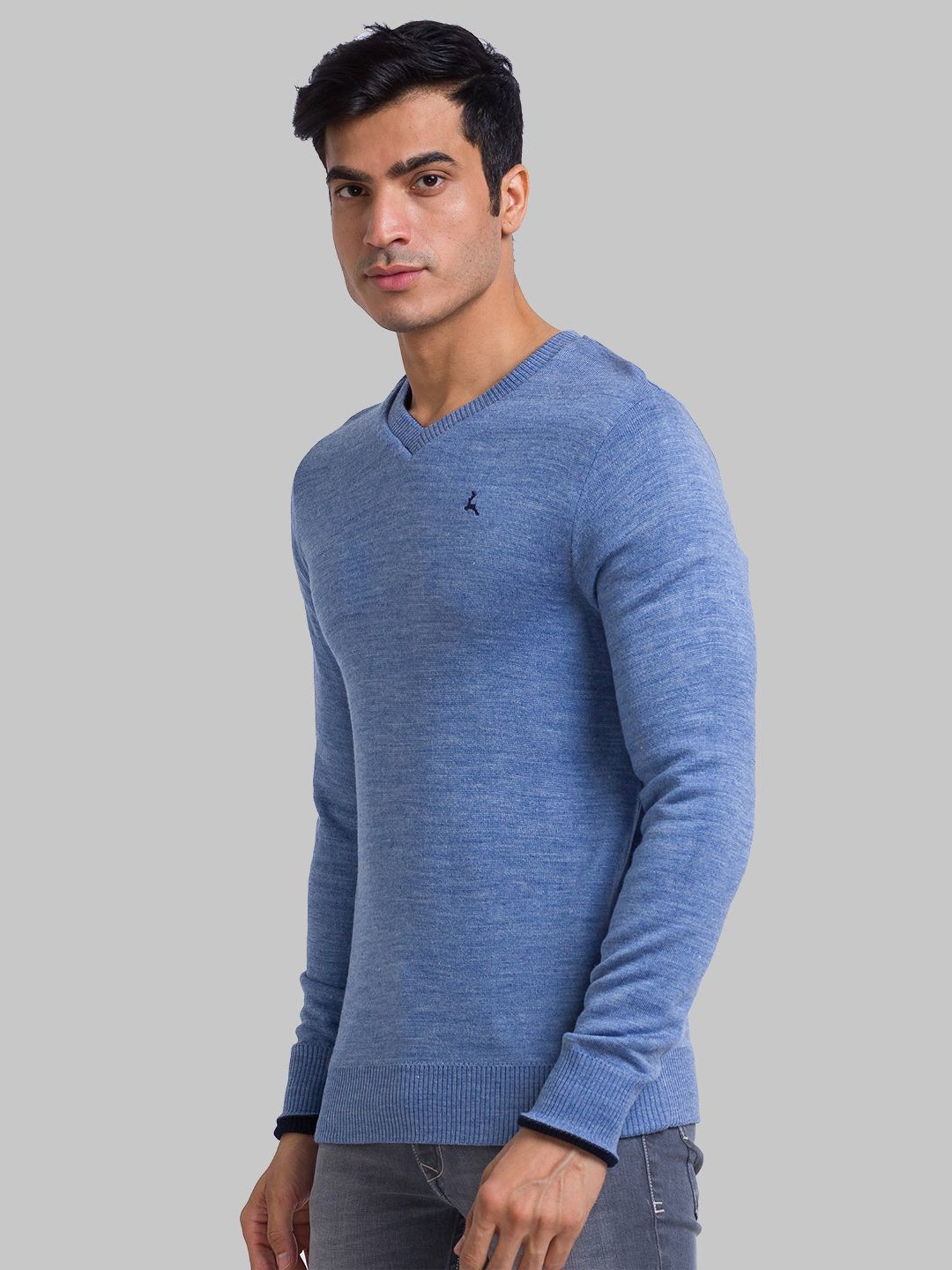 Parx Blue Regular Fit Heathered Sweater