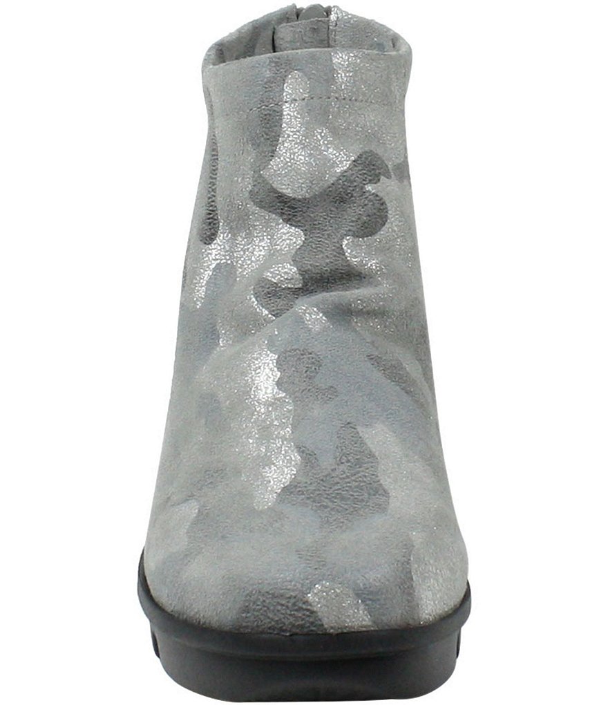 L'Amour Des Pieds Hadirat Camo Print Leather Lug Sole Wedge Ankle Booties